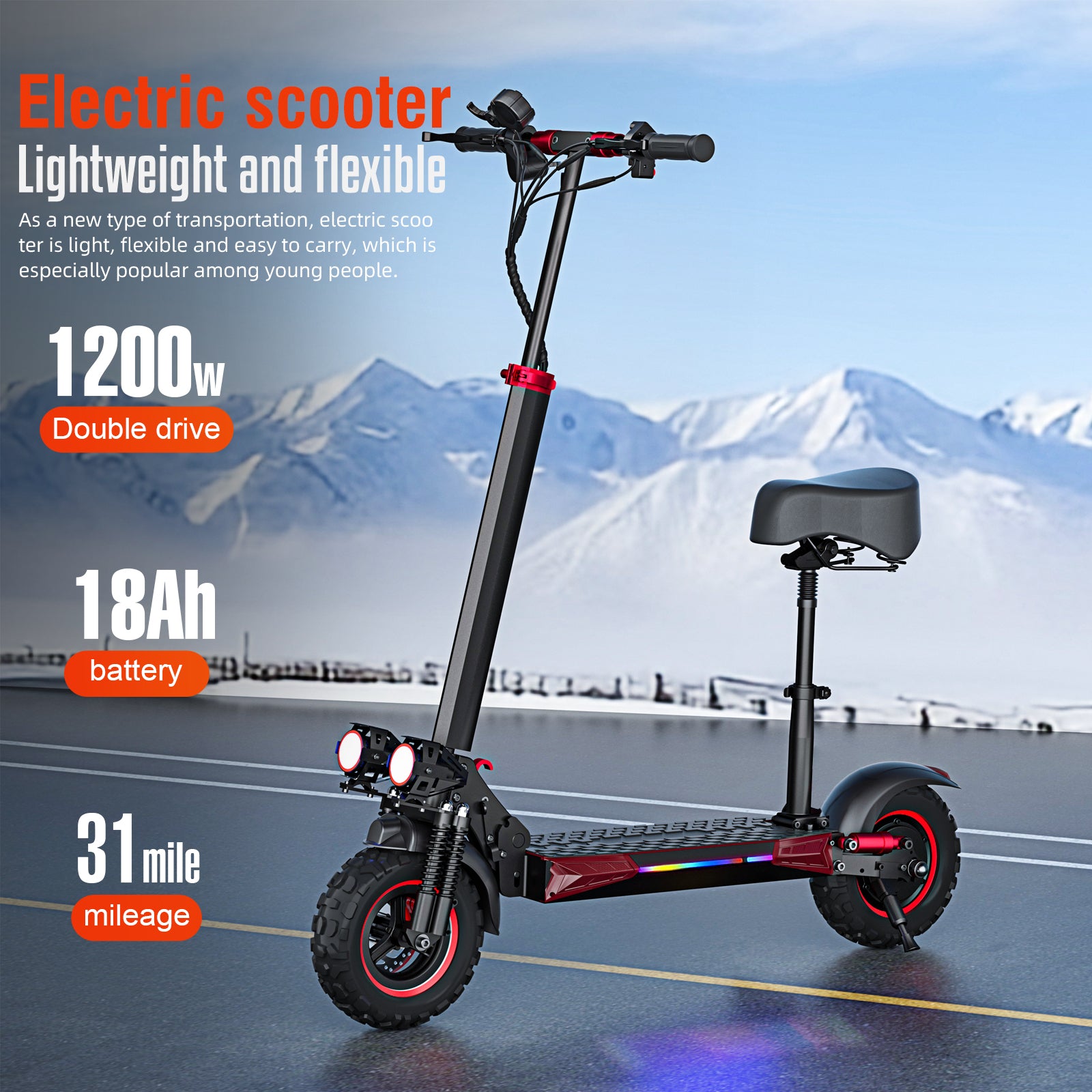 INDUX Long Range Electric Scooters For Commuting,1200W,50KM
